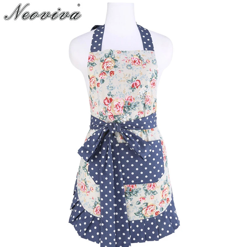 Neoviva Cotton Housewife Apron with Pocket for Kitchen Garden Kathy Floral Quarry Bloom Sanitary