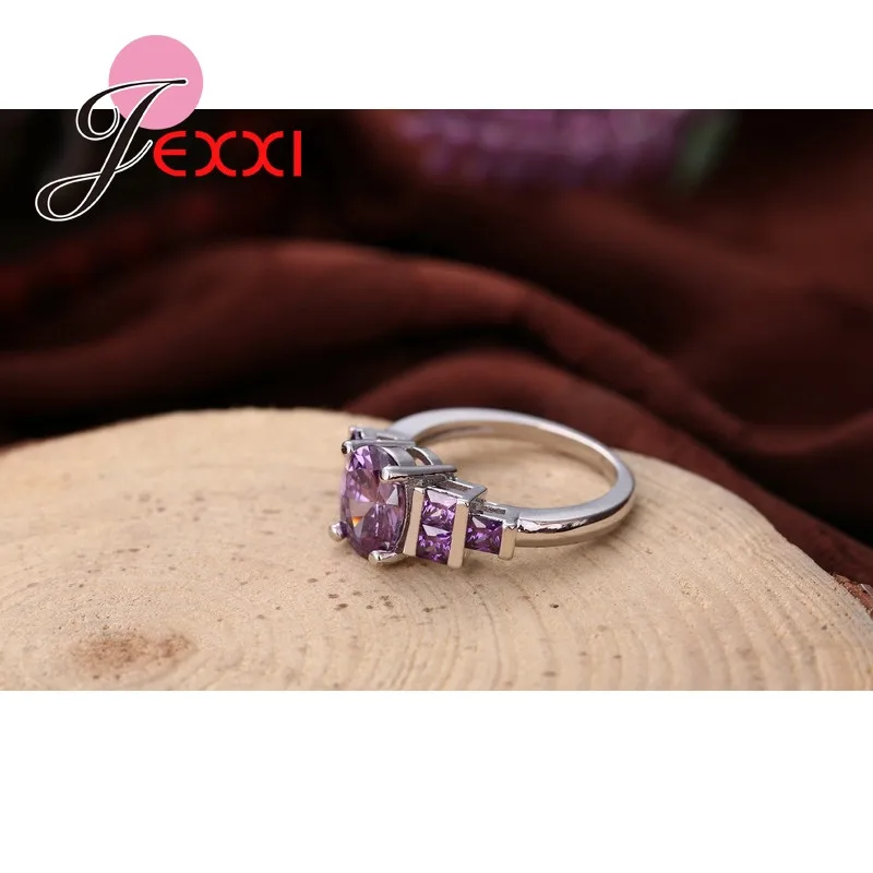 Jemin Роскошные Дизайнерские фиолетовые CZ 925 пробы серебряные Свадебные кольца для женщин элегантные обручальные кольца для девочек Bijoux