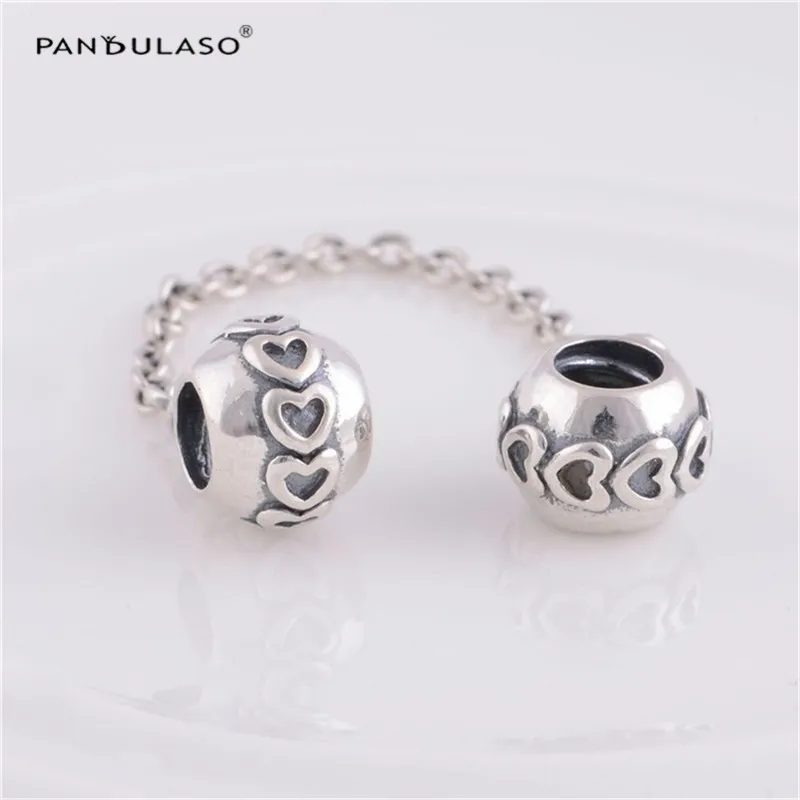 

925 Sterling Silver Jewelry beads DIY Making Hearts On Safty Chain Bead Fit European Charm Bracelet & Necklace
