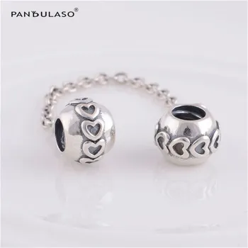 

925 Sterling Silver Jewelry beads DIY Making Hearts On Safty Chain Bead Fit European Charm Bracelet & Necklace