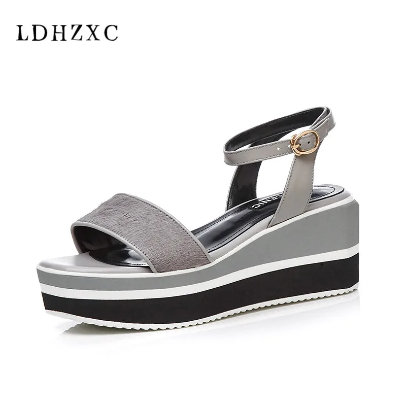 

LDHZXC new Women Shoes Genuine Leather Sandals Women Sandals Fashion 2019 Summer Flats Shoes Woman Sandals Sandalias