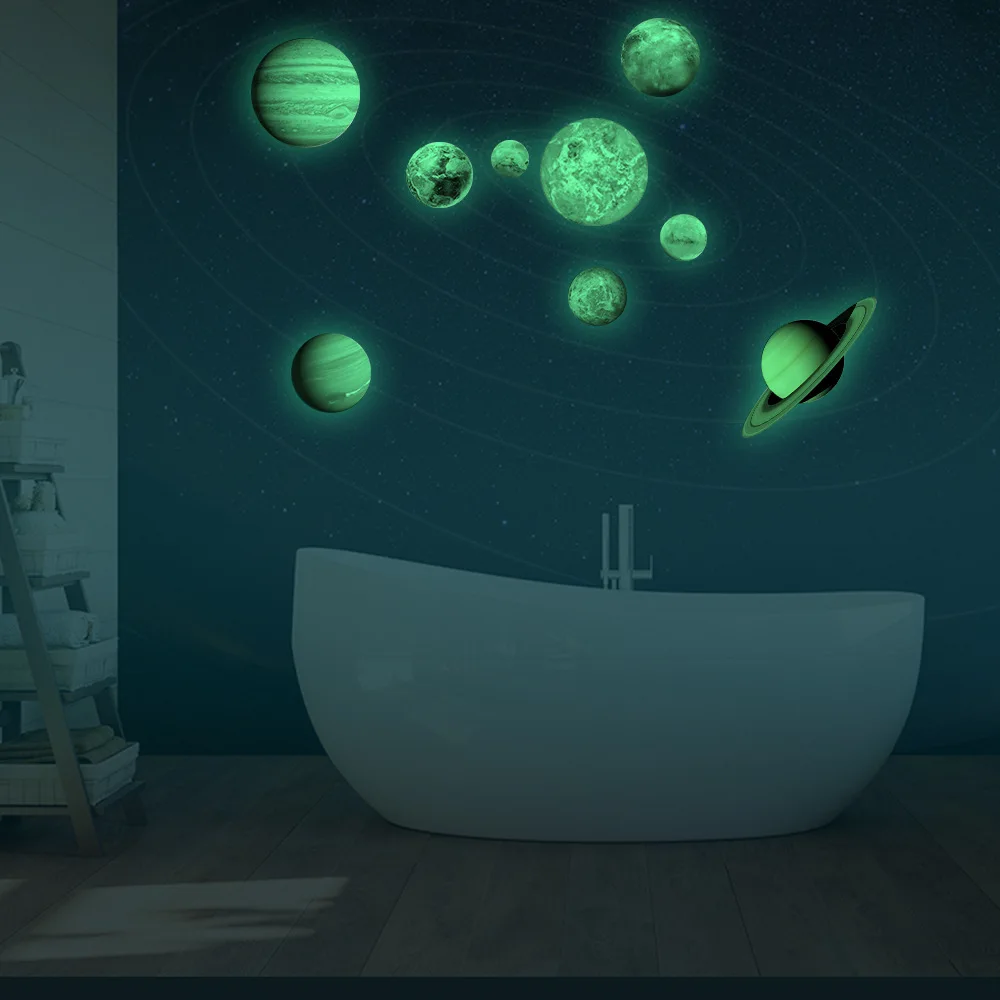 9-Planet солнечная система флуоресцентная настенная палка светится в темноте Вселенная планета галактика светящиеся наклейки DIY Декор детской комнаты