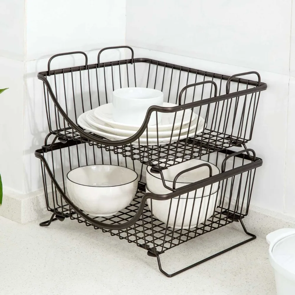 1Pc Iron Kitchen Storage Basket Vegetables Fruit Basket Dish Drying Rack Snacks Candy Container Box Spice Rack Desktop Organizer