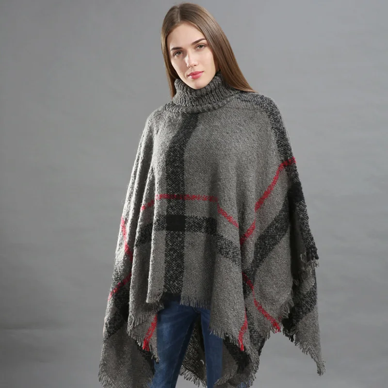 Skup Zimowy sweter damski dziane ponczo z golfem szalik damski gruby ciepły sweter i swetry Plus rozmiar Poncho i peleryny