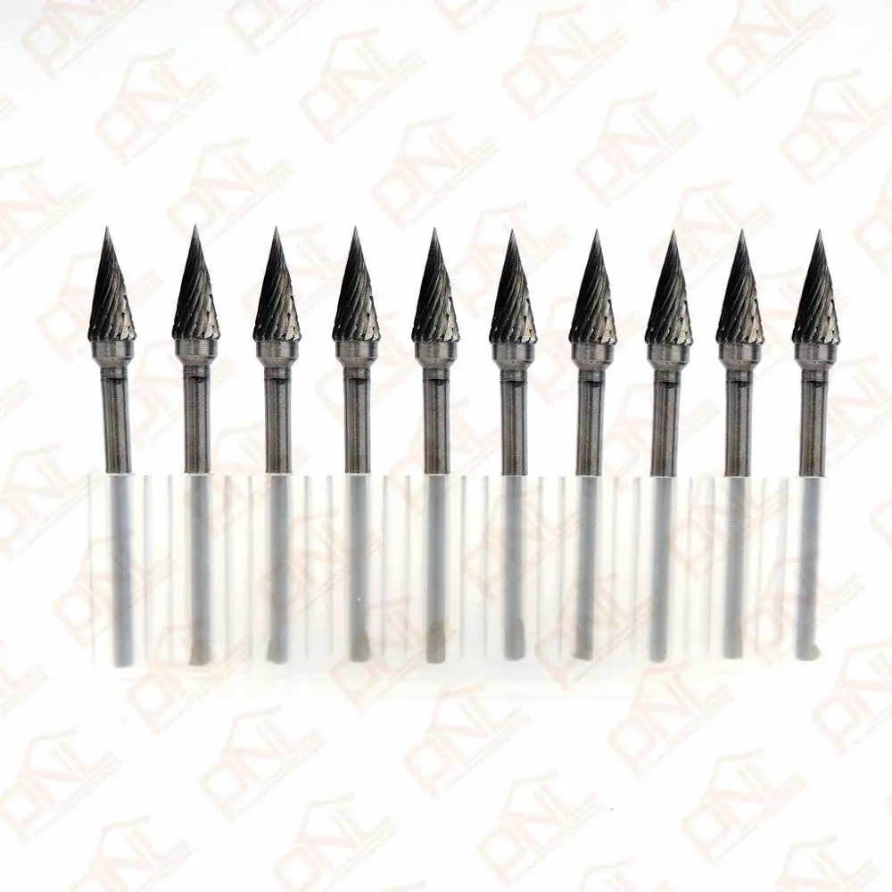 Pack of 10 Double Cut CARBIDE ROTARY BURR File 3mm SHANK Fit Dremel