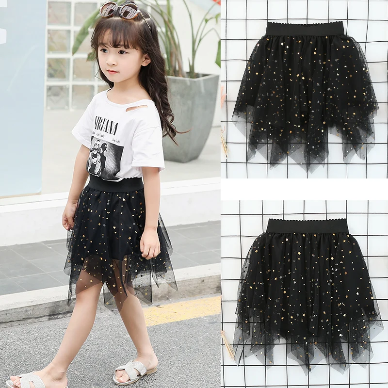 

Spring Summer Girls Tutu Skirts Baby Layered Skirts kids Mesh Skirt Children Ball Gown Star Sequin Elastic Waist Toddler Skirt