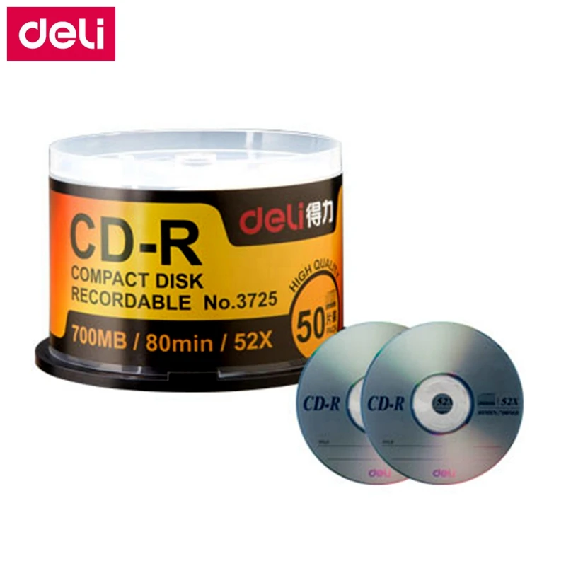 50 pièces/uno Full Box Deli 3725 CD-R disques vierges disques compacts enregistrables 700MB/80min/52x CD-R disques vierges