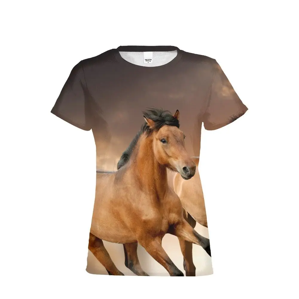 

Crazy Horse Women Tshirts Summer Breathable O-neck Fitness T-Shirt For Ladies Teen Girls Animals Design Wholesale