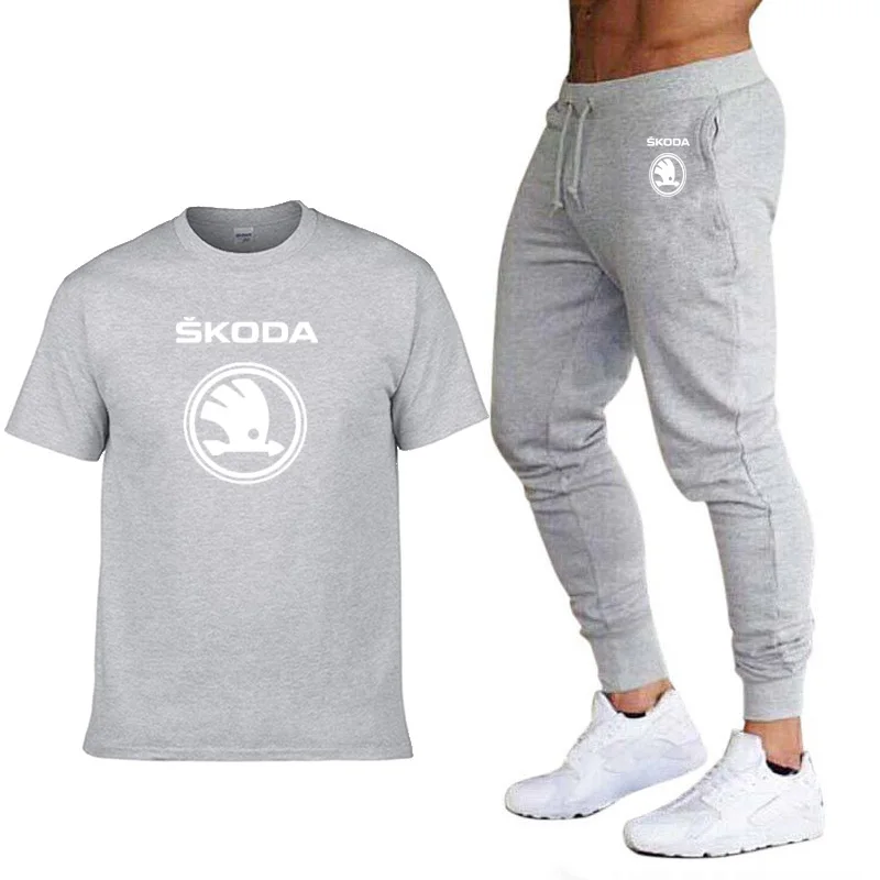 Модные летние мужские футболки с логотипом Skoda Car, Повседневная хлопковая футболка с коротким рукавом высокого качества, штаны, мужская одежда - Цвет: 807