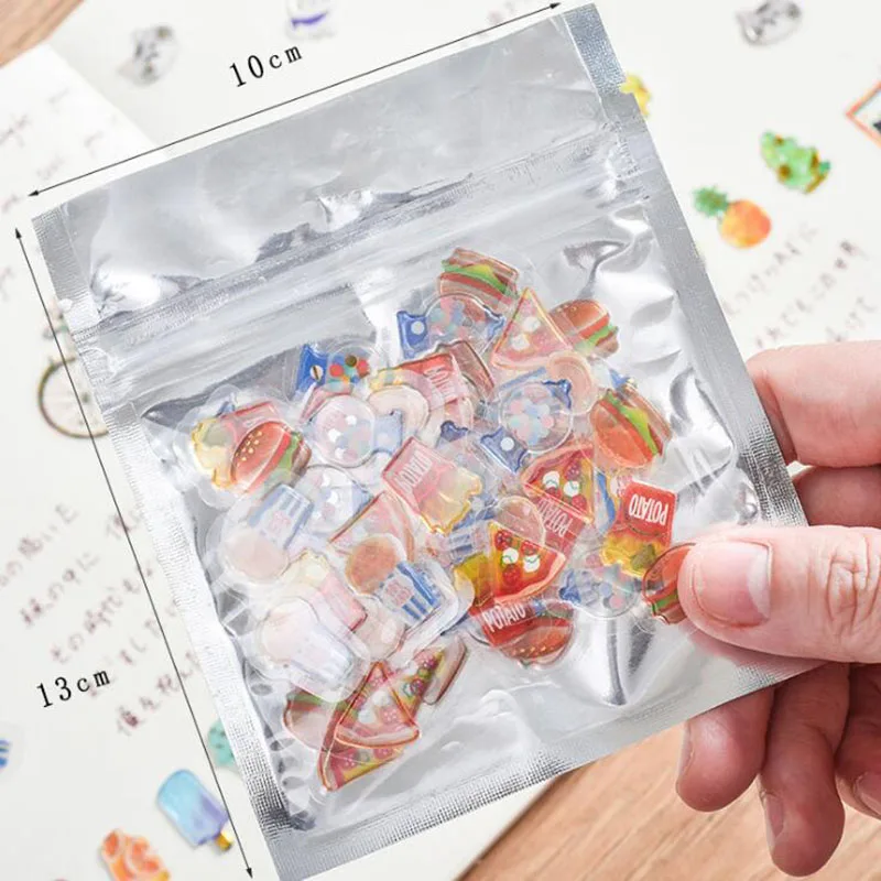 

100pcs / Bag Mini Animal Fruit Transparent 3D Crystal PVC Candy Stickers Decorative Diary Diy Stationery Office Sealing Stickers