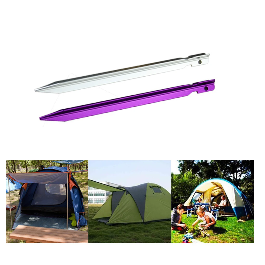 10 PCs Aluminum Tent Pegs with Rope Stake Camping Hiking Equipment