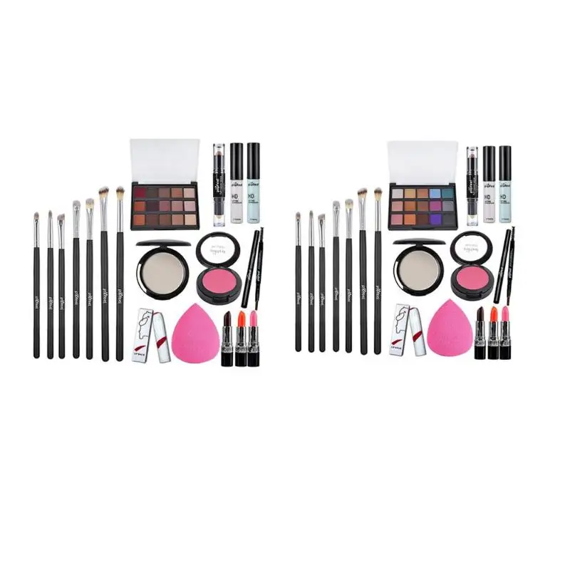

10pcs/set Makeup Suit Eyeshadow+Blush+Lipstick+Powder Foundation+Eyeshadow Brushes for Beginners Gift
