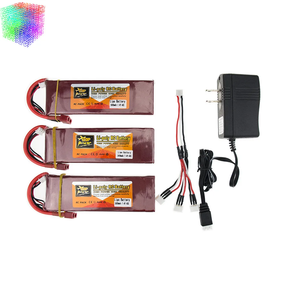 

7.4V Lipo battery 5000mAh 40C ZOP Batteies T XT60 and charger with cable suit for rc Quadcopter Airplane drone Parts wholesale