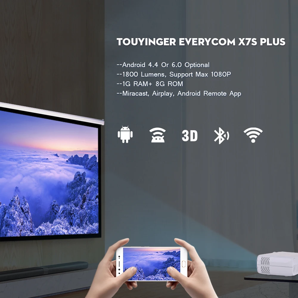 Дропшиппинг Everycom X7 плюс мини проектор ТВ Miracast Airplay Wi Fi дополнительно 1800 люмен