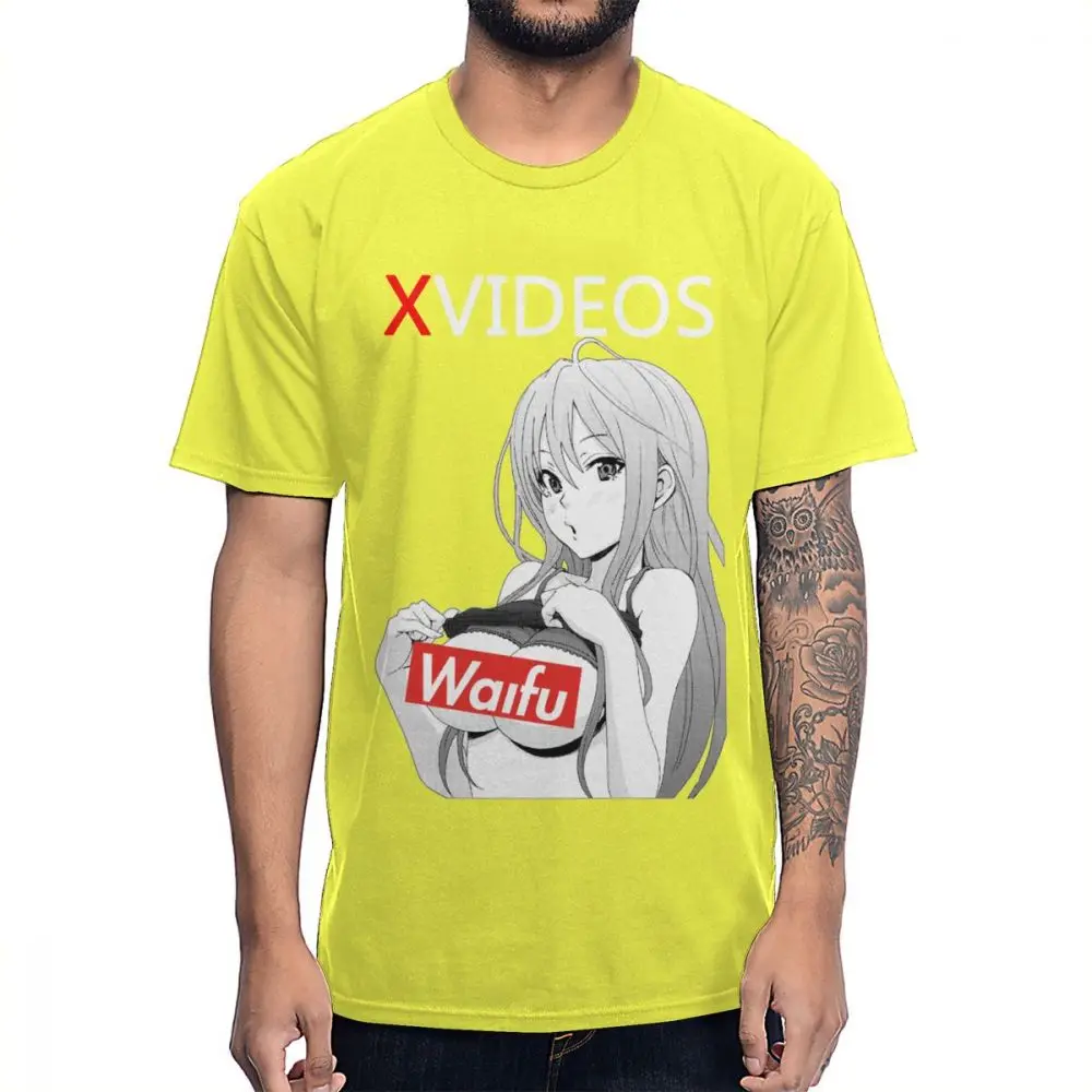 Новое поступление, XVideo, Сексуальная футболка с аниме Ahegao Waifu, хлопок, Круглый ворот, футболка большого размера - Цвет: Цвет: желтый