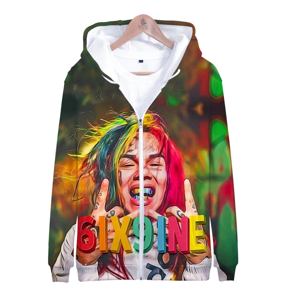 

FADUN TOMMY 3D 6ix9ine Casual Long Sleeve Zipper Hoodies Sweatshirt Women and men Casual Clothes 2019 Hot Sale Plus Size