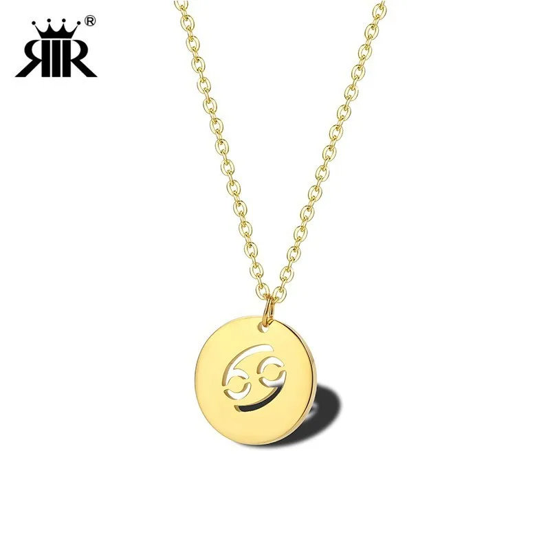 

RIR Fashion Simple Zodiac Cancer Symbol Necklace Uniquely Designed Astrology Constellation Stainless Steel Jewelry June Gift