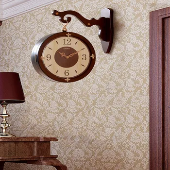 

Chinese Solid Wood Double-Sided Wall Clock Hanging Swing Living Room Retro Quartz Clock Home Decor Relojes De Pared Casa 50w304