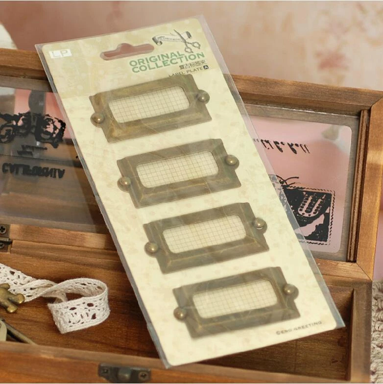 Antik Scrapbooking Label Pemegang, Pemegang Label Logam Untuk Bingkai Foto, juga sebagai label rak-4 pcs/set
