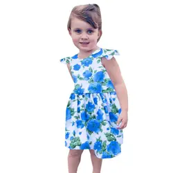 Лидер продаж, платье для маленьких девочек Модная одежда для детей, Детская мода для девочек ремешок с цветочным принтом спинки хлопковое