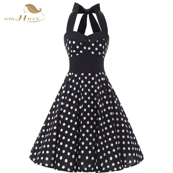 

SISHION Elegant Sexy Black Dress Women Summer Button Tunic Polka Dots 50s 60s Retro Vintage Party Big Swing Sexy Dresses VD0153