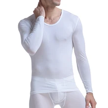 

Men's Undershirt Thermal Super Thin Men Ice Silk Underwear Sheer T Shirts Long Johns Male Long Sleeves Tops Tees Breathable