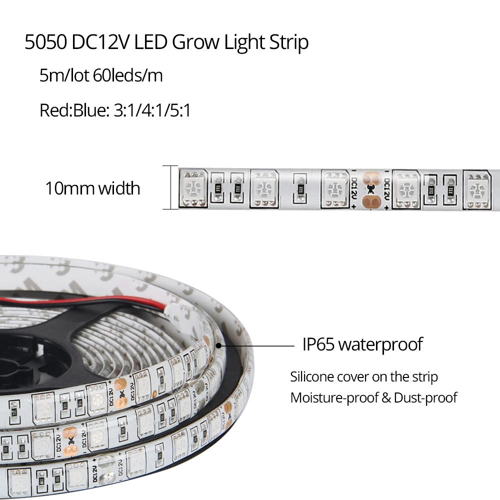 5 м 60leds/m12V LED Grow Lights Strip ip65 Phyto Lamps 5050 Light Red Blue 3:1 4:1 для теплиц гидропонных