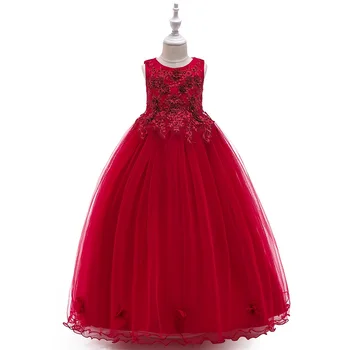 

LP-212 New Fashion 120-170cm children's Gown Flower nail bead Grey Princess Dress Girl Walk show bridal Ball