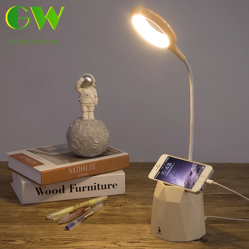 

USB Rechargeable LED Desk Lamp Touch Dimming Table Lamp for Children Student with Phone Holder Pen Case Flexible Reading Lights