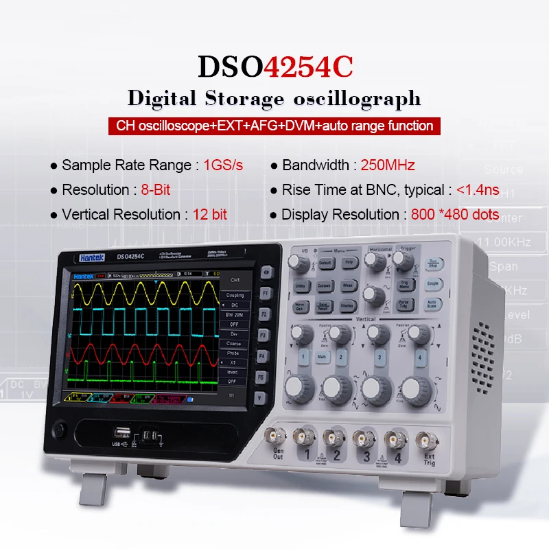

DSO4254C Digital Oscilloscope 4 Channels 250Mhz LCD PC Portable USB Oscilloscopes +EXT+DVM+Auto range function