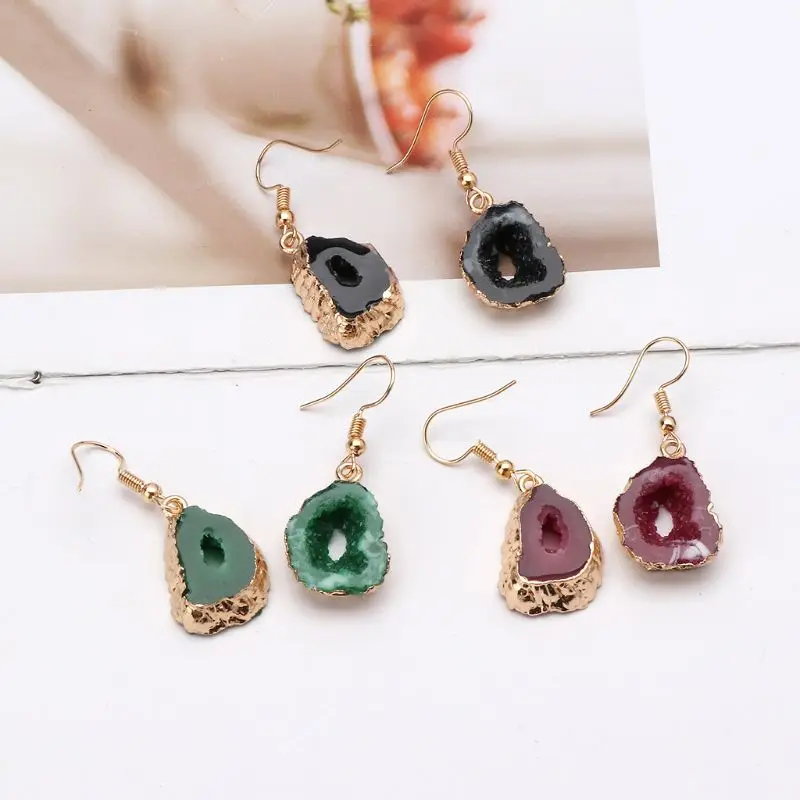 

Resin Druzy Stone Drop Earrings Women Irregular Quartz Geode Crystal Jewelry