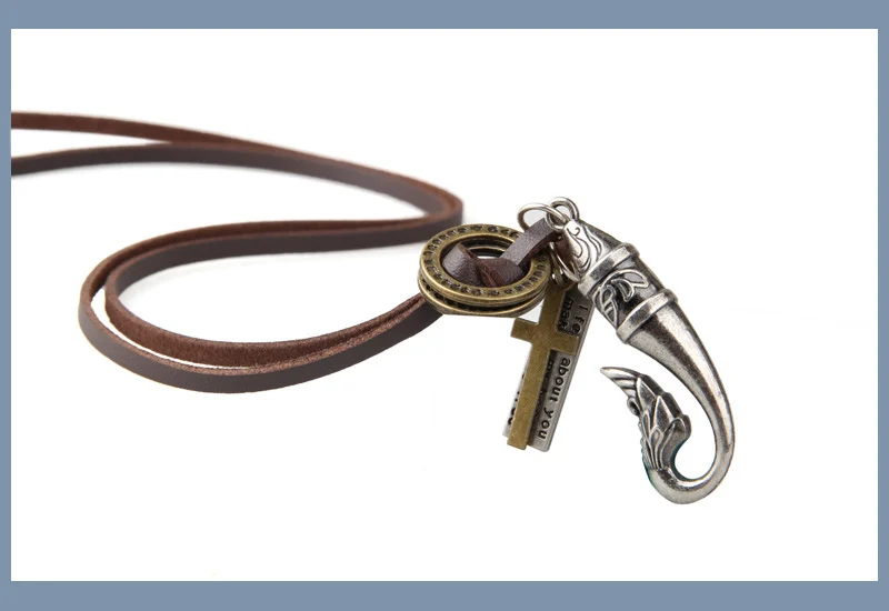 NIUYITID Vintage Fish Necklace & Pendant Men Long Leather Rope Chain Jewelry Adjustable Male Neckless Accessories erkek kolye (6)