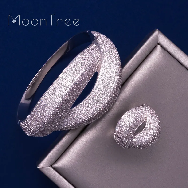 MonnTree Роскошные геометрические микро инкрустация кубическим цирконием Ракель браслет кольца для женщин вечерние ювелирные изделия на свадьбу - Окраска металла: Silver