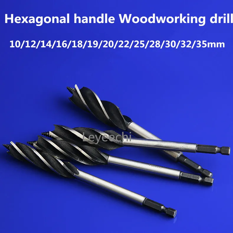 Woodworking drill Hexagonal handle Four slot four edged woodworking