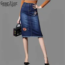 Новинка года; Лидер продаж; женская джинсовая бюст юбки с вышивкой; сезон весна-лето-осень; винтажная Юбка До Колена; 7 размеров