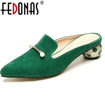 

FEDONAS Brand Women Elegant Pearl Decoration Genuine Leather Fashion Shoes Woman Rome Slip-On Rhinestone Strange Heel Pumps
