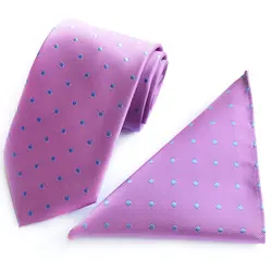 Оптовая продажа 8 см Для мужчин формальные галстук Pocket Square Set для свадьбы Розовый с синими точками