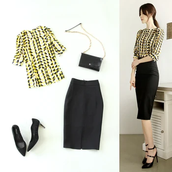 

Set Female 2019 Large Size Spring And Summer New Chiffon Shirt Bag Hip Skirt Two-piece Black Fashion Slim Wild Women's Clothes