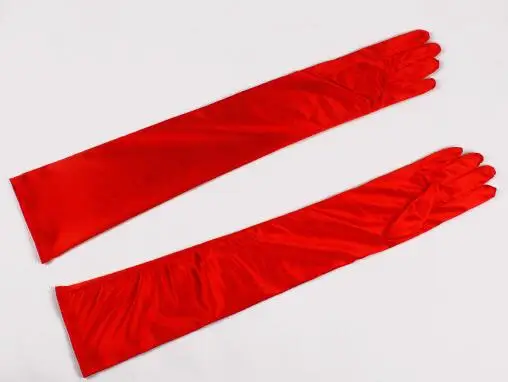 Женская длинная эластичная атласная перчатка Дамская Солнцезащитная перчатка 55 см R266 - Цвет: red