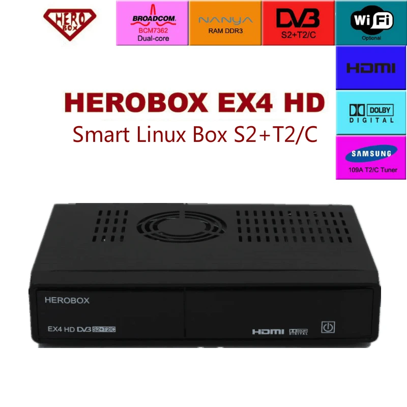 HEROBOX EX4 HD Enigma2 поддержка DVB-S2/T2/C спутниковый ресивер Linux система новая версия Solo pro V4 Поддержка CCCAM Youtube IPTV