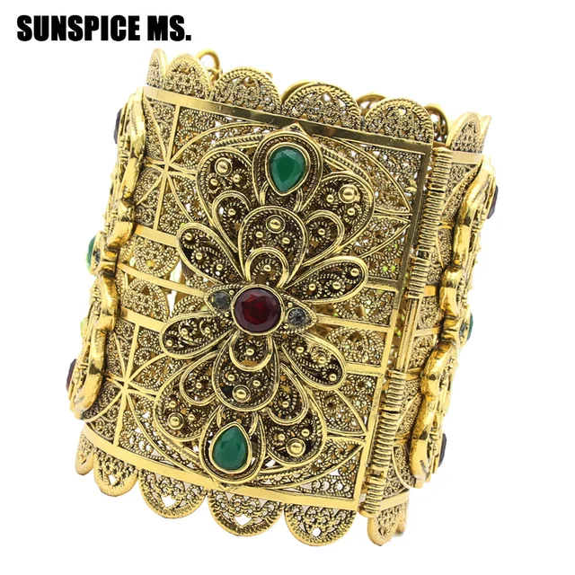Whole Plus Size Indian Women Flower Bangle Bracelet Antique Whole Plus Size Indian Women Flower Bangle Bracelet Antique Goldcolor Resin Hollow Metal Cuff Turkish Ethnic