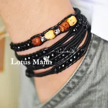 Lotus mann Limited skeleton series черный камень обмотки черный кожаный шнурок браслет-нейтральный