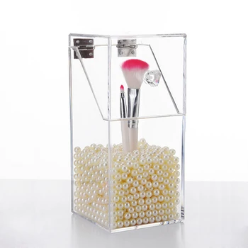 

Makeup Brush Container Transparent Pearl Acrylic Cosmetic Organizer Clear Storage Box Holder