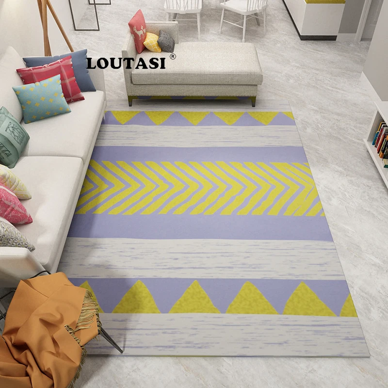 LOUTASI European Style Geometric Printed Carpet for Living Room Anti