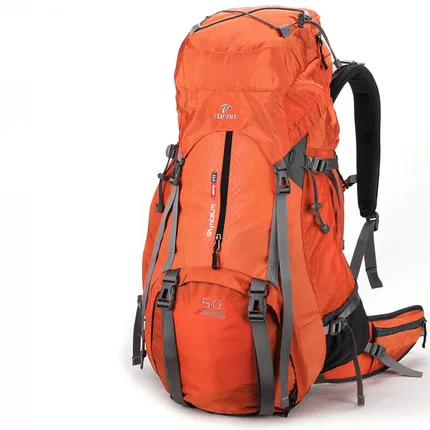 Большой capackity 50L нейлон водонепроницаемый альпинистский BIGPACK Двойной плечевой дорожный рюкзак с крышкой - Цвет: Оранжевый