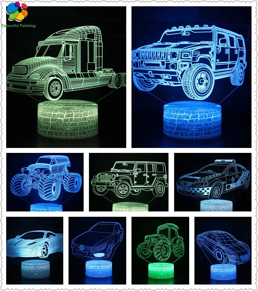 

Remote Control Sport Car BMW 3D Light LED Crack Base Illusion Night Light 7 Colors Changing Mood 3AA Battery Powered USB Lamp 3