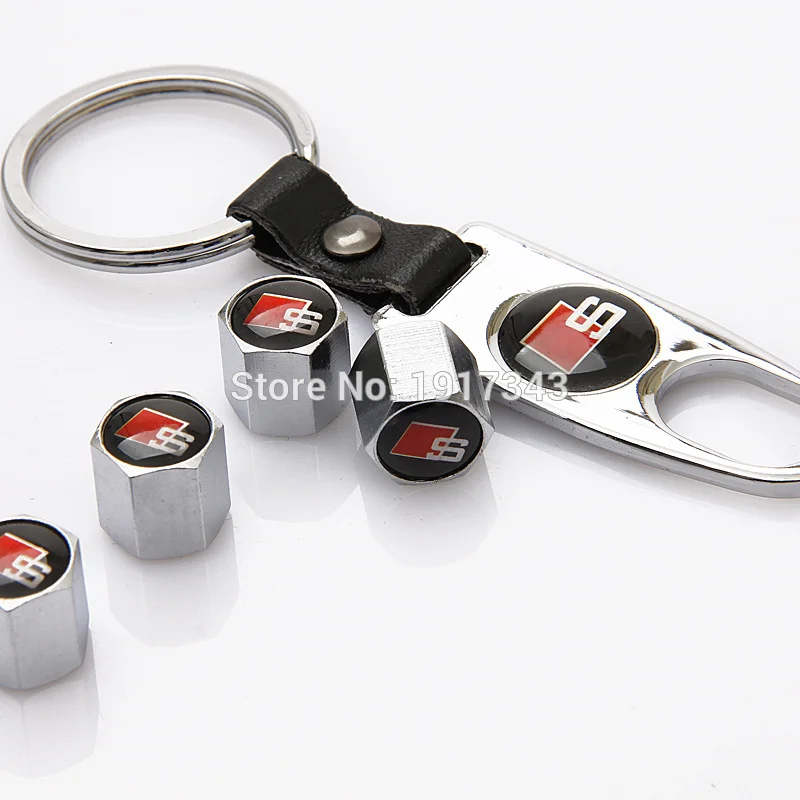 Silver Leather Buckle Valve Cap Wheel Tyre Tire Dust Stems Air Caps Cover Wrench Key Chain For Sline Q3 Q5 Q7 R8 S4 S5 S8 | Автомобили и