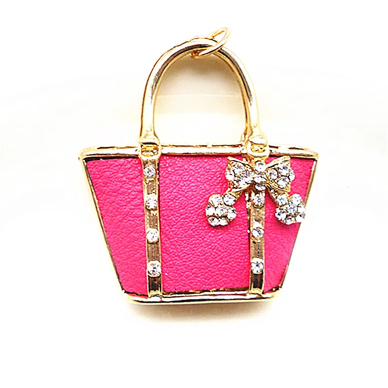 Fashion clear crystal rhinestones exquisite bowknot pink handbag pendant women purse handbag car
