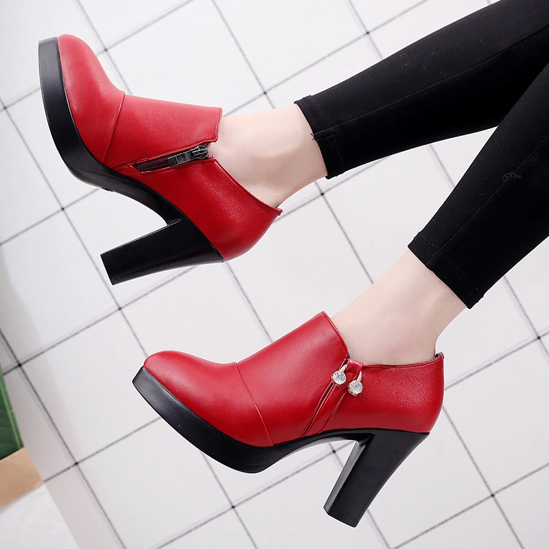 deep red block heels