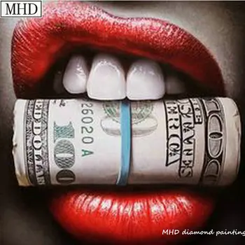 

5d Diy Diamond Painting Woman Red Lips Dollar Full Square Round Kit Diamond Embroidery Rhinestone Room Art Deco